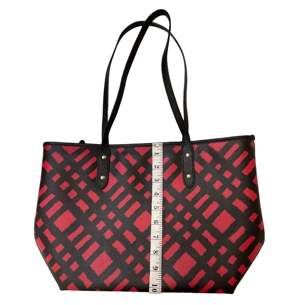 Coach City Tote in Red & Black Buffalo Plaid Canvas - Picture 9 of 16